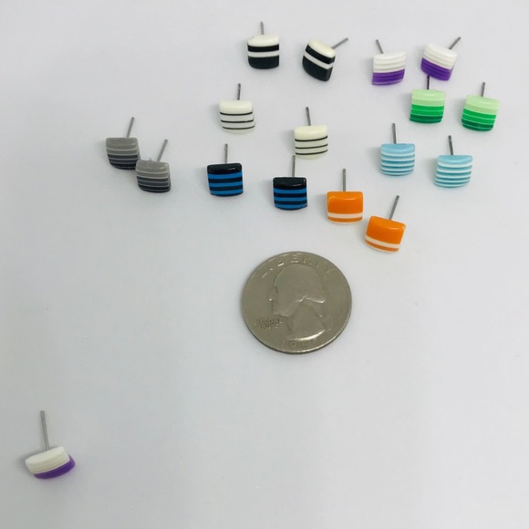 Black And White Minimalist Repurposed Stud Earrings - Picture 10 of 14